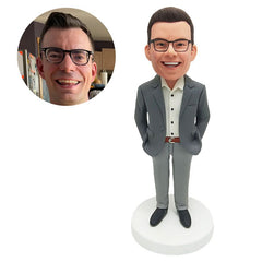 customised bobble head figure male boss president with hands in pockets