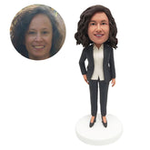 custom made bobble head figure female staff with one hand on the hip