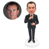 personalised bobblehead figure male best boss tidying up his suit