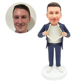 personalized bobble head figure business man tearing the shirt