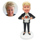personalized bobblehead figure business woman tearing the shirt