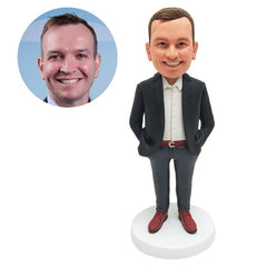 personalized bobble head figure male boss colleague with one hand in pocket