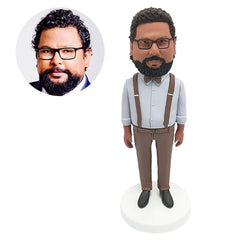 customized bobblehead figure colleague in suit pants with suspenders