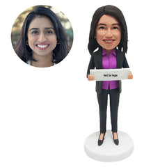 custom bobble head figure female boss business woman holding a board