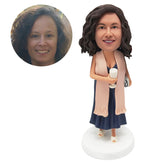 custom bobble head figure elegant lady female boss holding a goblet