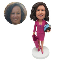 customised bobble head figure female colleague teacher holding a stack of books
