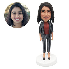 customized bobblehead figure office lady business woman boss in striped suit