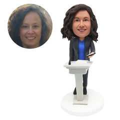 personalised bobblehead figure teacher sales representative business woman boss making a speech in rostrum
