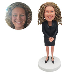 custom bobblehead figure office lady with hands folded