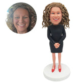 custom bobble head figure female staff colleague with hands folded