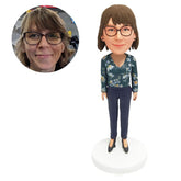 personalized bobble head female colleague office lady in floral shirt