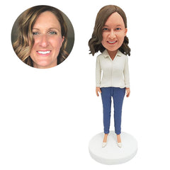 custom bobble head figure female teacher business woman in casual clothes
