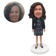 custom made bobble head figure female colleague boss elegant lady in floral dress