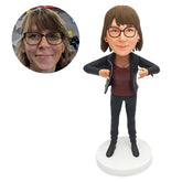 personalised bobble head female colleague fashion lady with rock n roll guesture