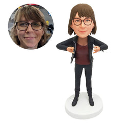 personalised bobble head female colleague fashion lady with rock n roll guesture