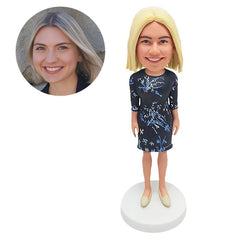 personalized bobble head office lady business woman in floral dress