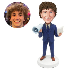 personalized businessman salesman boss holding a loud speaker