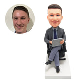 personalized bobblehead salesman businessman boss with a laptop