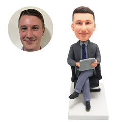 personalized bobblehead salesman businessman boss with a laptop