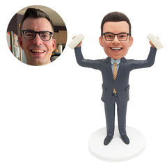 custom made bobble head male boss sales champion holding trophies