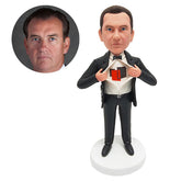 personalised bobble head figurine business man tearing the shirt to show the logo