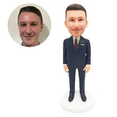 personalised bobblehead figurine salesman businessman boss in navy suit