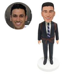 custom bobble head figure male boss carrying a parachute pack