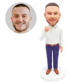 custom bobble head figure male colleague staff giving rock n roll gesture