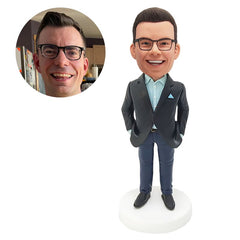 customised bobblehead figure male boss business man with hands in pockets