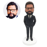 customized bobble head figure male manager with hands in pockets