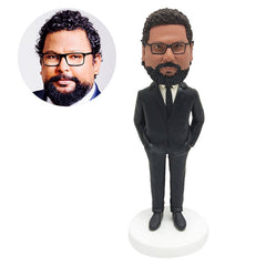 customized bobble head figure male manager with hands in pockets