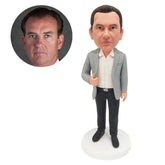 custom made bobblehead figure male colleague boss tidying up his suit