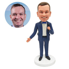 customized bobble head boss businessman toastmaster holding a mic