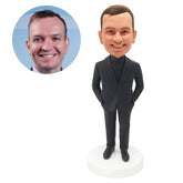 customised bobble head figurine male boss business man with hands in the pockets