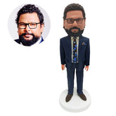custom bobblehead figure male boss in navy blue suit