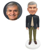 personalised bobblehead figure male manager in leather jacket