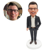 personalized bobblehead figure male boss colleague with one hand in pocket