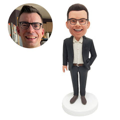 personalized bobblehead figure male boss colleague with one hand in pocket