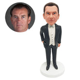 customized bobblehead figure male boss groomsman with one hand in pocket