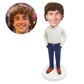 customized bobble head figure male boss with hands in pockets