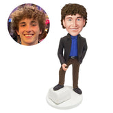 customized bobblehead figure male boss with one foot on a box