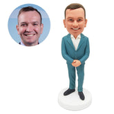 custom made bobble head figure salesman business man with hands folded