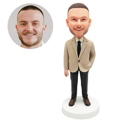 personalised bobble head figurine businessman with one hand in pocke
