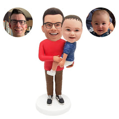 customised dad bobbleheads figures kind father holding a lovely kid