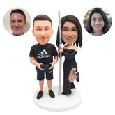 personalised bobbleheads figures couple lady pole dancer and man gamer