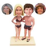 personalised bobble heads figures swimming couple with arms around each other