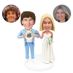 customized bobbleheads figures wedding newly married couple with hand on the shoulder