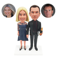 customised bobble heads figures couple hand in hand man holding a champagne beer
