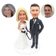 customised bobbleheads figures wedding couple lady tie the man with a dog leash