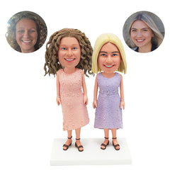 customized bobbleheads figures best friends elegant ladies in sleeveless dress